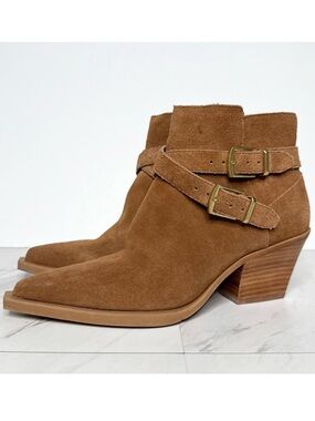 Dolce Vita Buckle Brown Suede Stacked Heel Pointy Toe Bootie 7